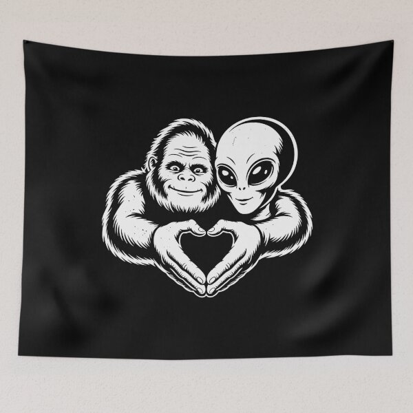 Item preview, Bigfoot and Alien Friendship Heart Sasquatch Paranormal Love Design designed and sold by w1ckerman.