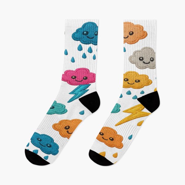 Item preview, Cute Embroidered Clouds & Lightning – Colorful Weather Pattern Design designed and sold by ZephyrBDesigns.