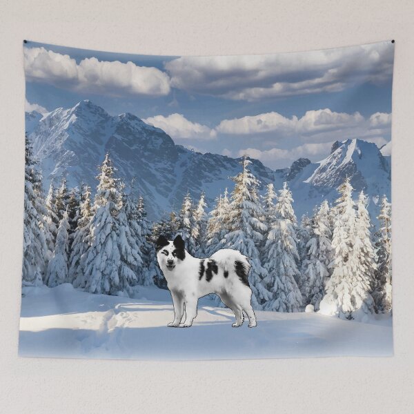 Item preview, Yakutian Laika in Winter Mountains – Northern Breed Portrait designed and sold by MarcVan.
