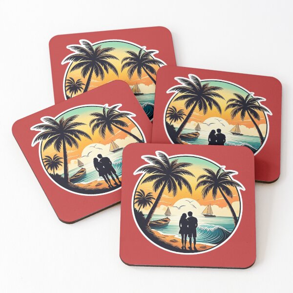 Item preview, Romantic Sunset Beach Illustration – Tropical Paradise Couple Silhouette Design  designed and sold by PrintBreeze.