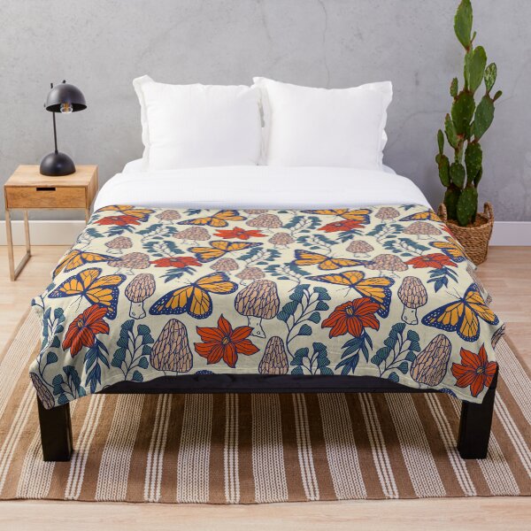 Item preview, Morel Mushroom & Monarch Butterfly Pattern – Woodland Folk Art Design designed and sold by musingtreeart.