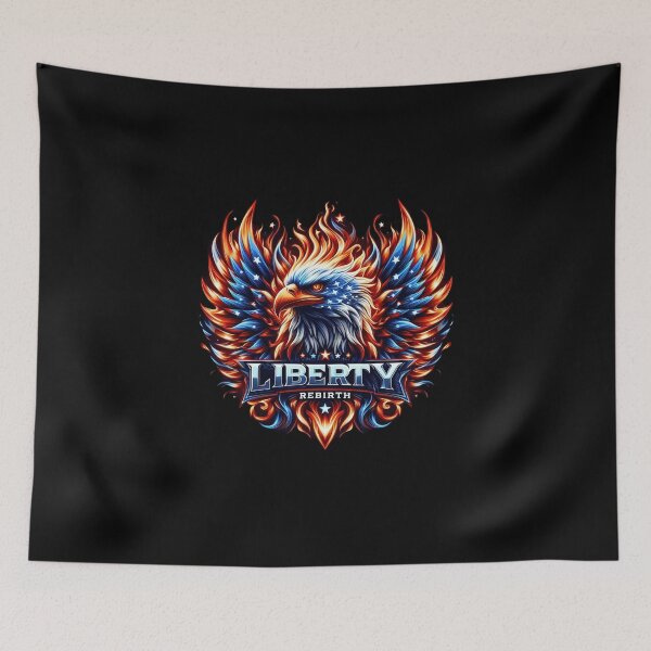 Item preview, Liberty Rebirth – Fiery Cyberpunk Eagle with American Accents Tee designed and sold by UmcommonGoods.