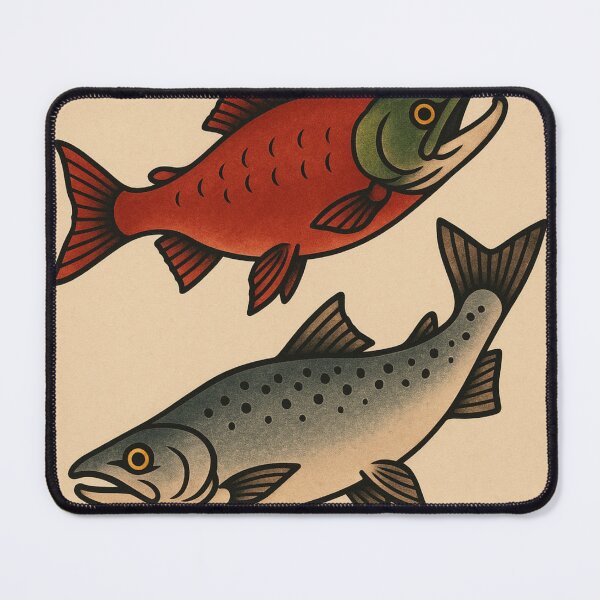 Item preview, Salmon Fish Pacific Northwest Hiking Retro Poster PNW Vintage designed and sold by Wild Blood Designs.