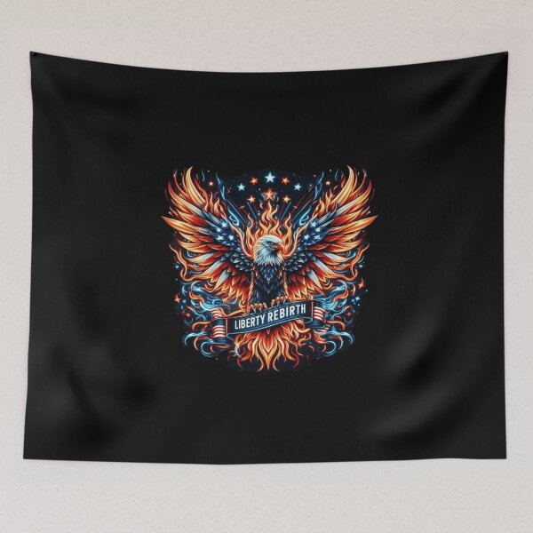 Item preview, Liberty Rebirth – Fiery Cyberpunk Eagle with American Accents Tee designed and sold by UmcommonGoods.