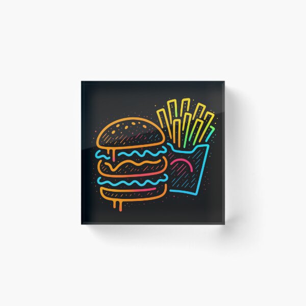 Item preview, burger and chips in neon paint designed and sold by optimusprime39.