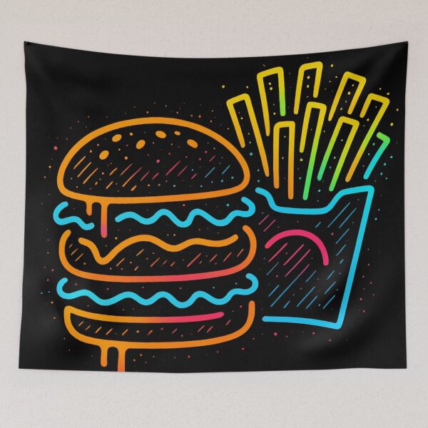 Item preview, burger and chips in neon paint designed and sold by optimusprime39.