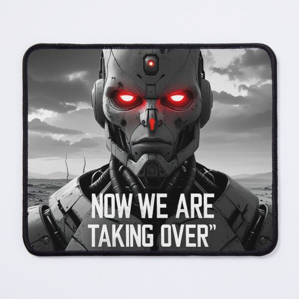 Item preview, Now We Are Taking Over – Apocalyptic AI Red-Eyed Robot Face designed and sold by smitke.