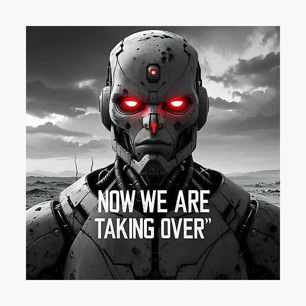 Item preview, Now We Are Taking Over – Apocalyptic AI Red-Eyed Robot Face  designed and sold by smitke.