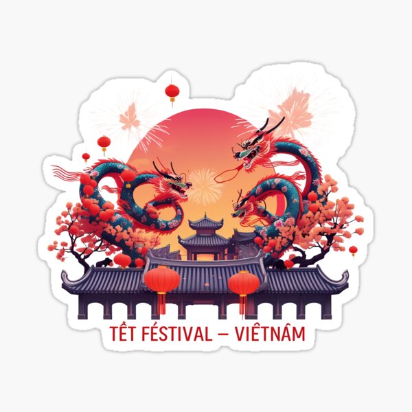 Item preview, Tet Festival – Retro Vietnamese Lunar New Year Vector | Dragon Dance & Fireworks Art designed and sold by LoliDesignShop.