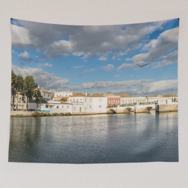 Item preview, Breezy Sunshine - Tavira Gilao River and the Ancient Roman Bridge designed and sold by Georgia Mizuleva.