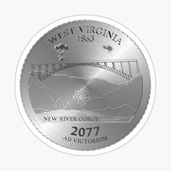 Vista previa del artículo con la obra «Moneda de 25 centavos de Virginia Occidental de Fallout 76», diseñado y vendido por BitRadical.