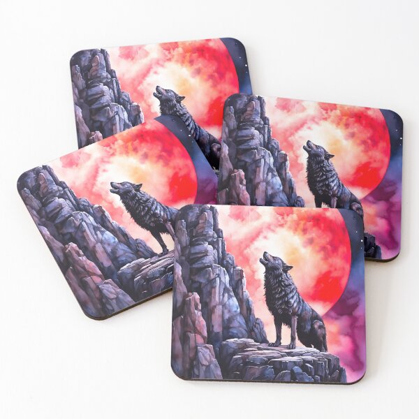 Item preview, Black Wolf Howling at Red Moon – Watercolor Style designed and sold by MarcVan.