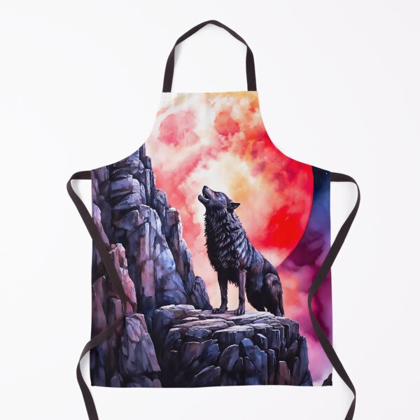 Item preview, Black Wolf Howling at Red Moon – Watercolor Style designed and sold by MarcVan.