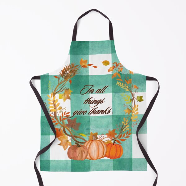 Item preview, In All Things Give thanks green plaid with Pumpkin Patch wreath designed and sold by Neeshki.