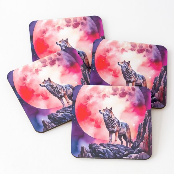 Item preview, Lone Wolf with Red Moon – Fantasy Watercolor designed and sold by MarcVan.