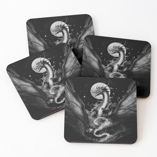 Item preview, Monochrome Black Dragon under the Moon designed and sold by MarcVan.