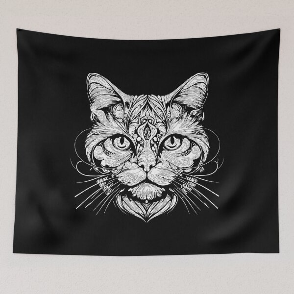 Item preview, Sacred Cat – White Line Art on Black designed and sold by MarcVan.