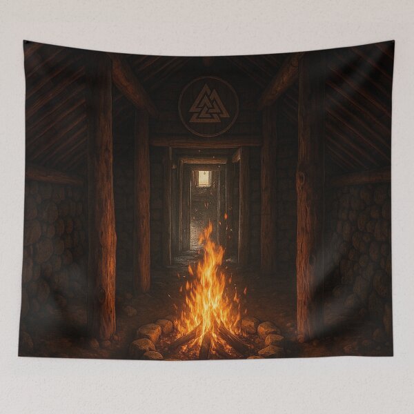 Item preview, Viking Longhouse Fire – Ancient Nordic Spirit" designed and sold by Kristvin Gudmundsson.