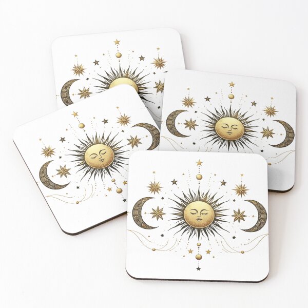Item preview, Sun, moon & stars in line – Mystical boho design with gold accents designed and sold by Anna2492.