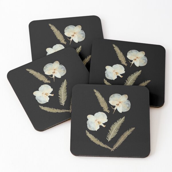 Item preview, Pressed Orchids Herbarium Art Botanical Pattern on Black Inverse  designed and sold by HerbariumPattern.