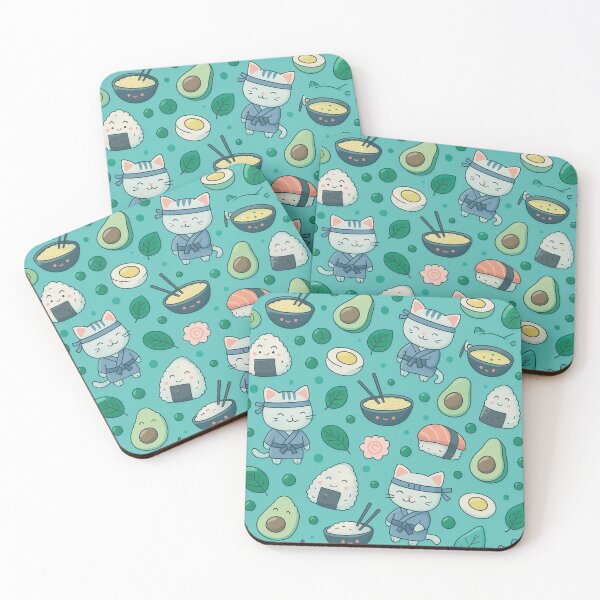 Item preview, Kawaii Ninja Cats with Japanese Food | Cute Sushi Ramen Avocado Pattern designed and sold by ZephyrBDesigns.