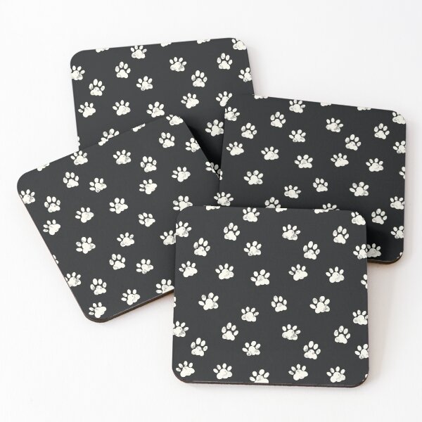 Item preview, Cute textured white paw print marks all over on black background  designed and sold by PrettywithColor.