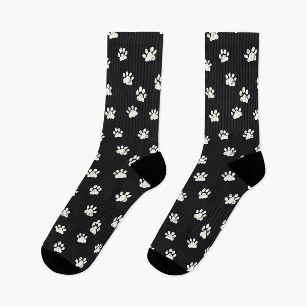 Item preview, Cute textured white paw print marks all over on black background  designed and sold by PrettywithColor.