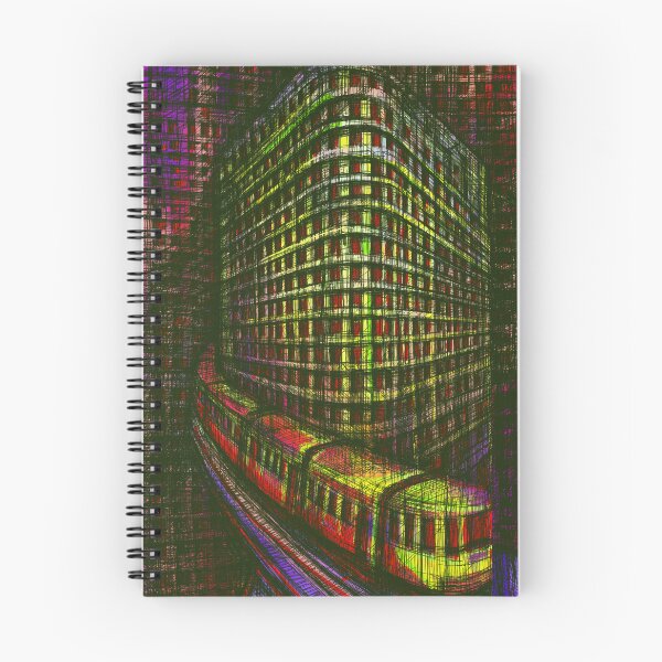 Item preview, Urban Tram & Curved Architecture Cityscape  Colorful Expressive Digital Art Print, Neon Lines Modern Streetcar Illustration Vibrant City Drawing for Wall Decor designed and sold by IlustratorCAT.