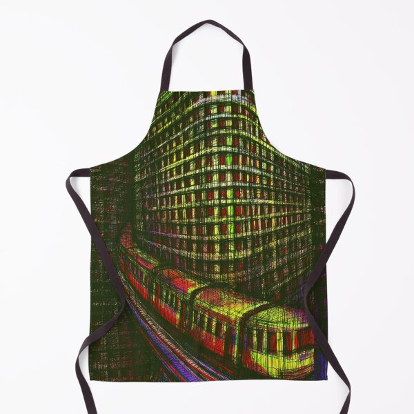 Item preview, Urban Tram & Curved Architecture Cityscape Colorful Expressive Digital Art Print, Neon Lines Modern Streetcar Illustration Vibrant City Drawing for Wall Decor designed and sold by IlustratorCAT.