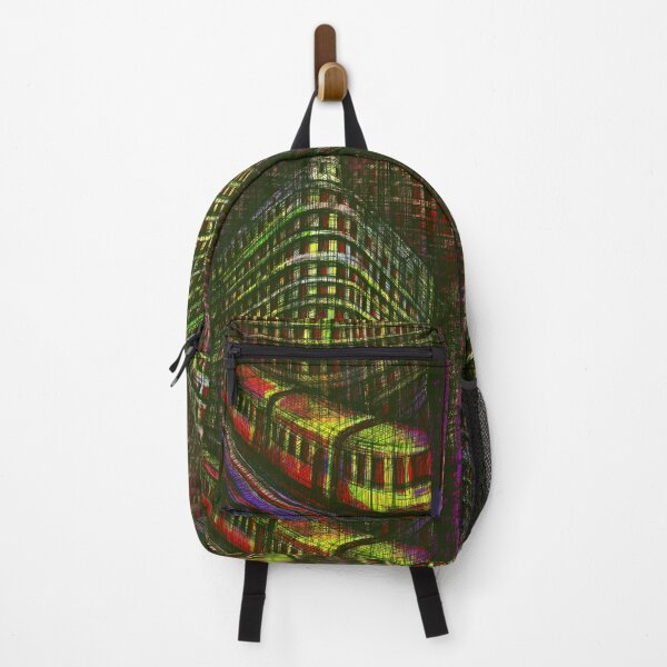 Item preview, Urban Tram & Curved Architecture Cityscape Colorful Expressive Digital Art Print, Neon Lines Modern Streetcar Illustration Vibrant City Drawing for Wall Decor designed and sold by IlustratorCAT.