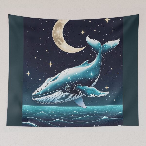 Item preview, Celestial Whale & Crescent Moon – Dreamy Ocean Night Sky Art designed and sold by Deezyned.