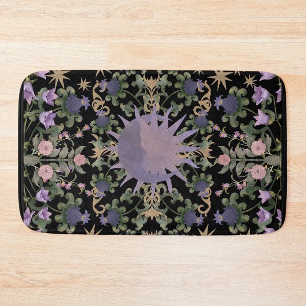 Item preview, Mysterious print with sun, moon, stars and purple flowers designed and sold by Grin Katalina Floral Patterns & Cozy Art.