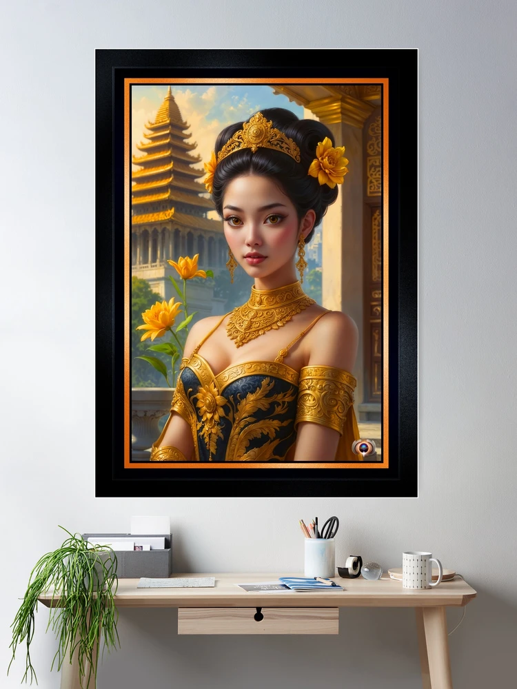 Gilded Portrait Of Lady Anya In The Ancient Temple Of Ossron Stunning AI Concept Art by Xzendor7 Room Decor Poster Art Print