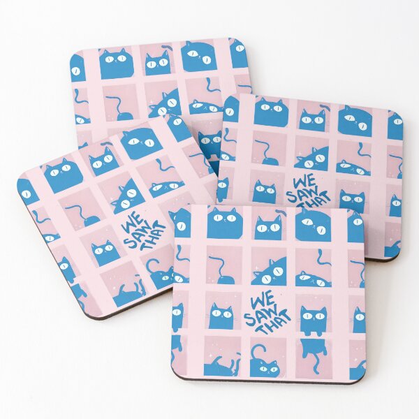 Item preview, We Saw That – Silly Cat Grid - pink and blue designed and sold by pixelated_echoes.