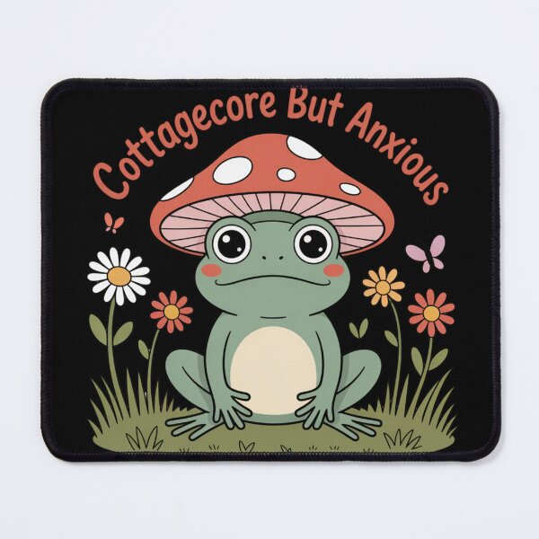 Item preview, “Cottagecore But Anxious” - Pastel Frog in Mushroom Hat Illustration designed and sold by Silly Shapes Co..