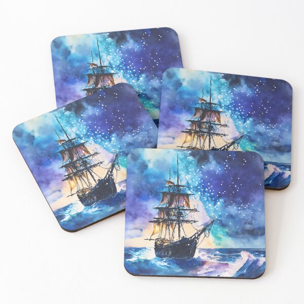 Item preview, Sailing Into the Stars – Pirate Ship Fantasy Painting designed and sold by soulfulpalette.