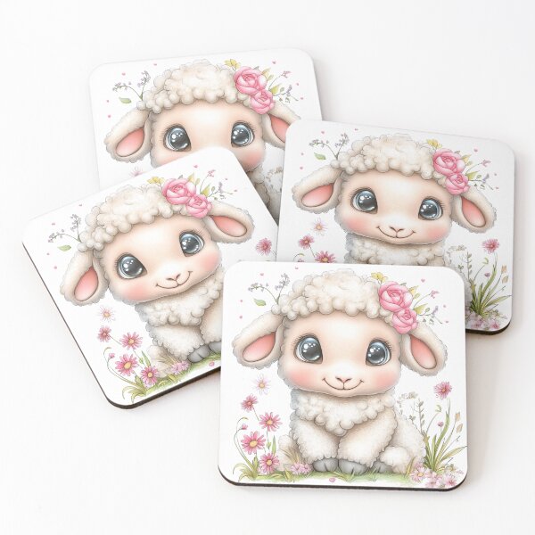 Artikelvorschau, Süßes Baby Schaf sitzt in Blumen | Pastell Lamm Illustration | Frühling Tier Kinderzimmer Kunst entworfen und verkauft von Winarrts.