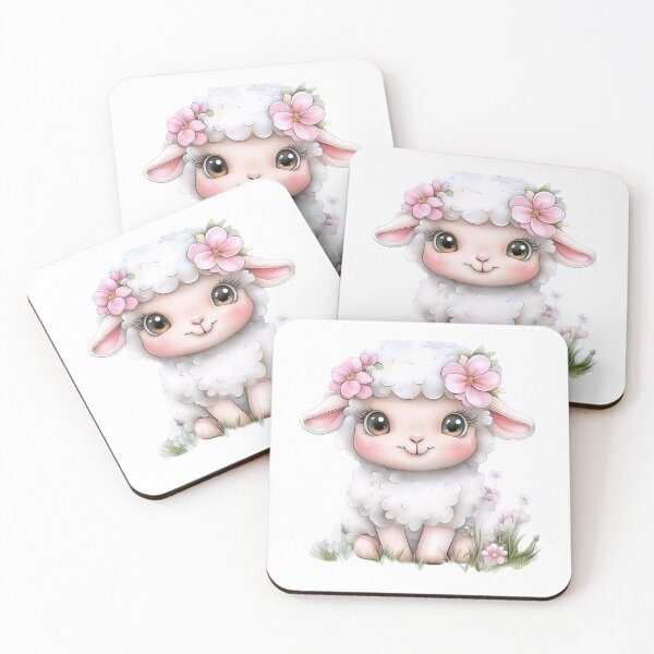 Artikelvorschau, Süßes Baby Schaf sitzt in Blumen | Pastell Lamm Illustration | Frühling Tier Kinderzimmer Kunst entworfen und verkauft von Winarrts.