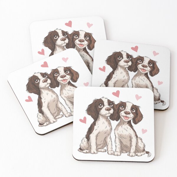 Item preview, Springer Spaniel Puppy Pair – Cute Dog Illustration designed and sold by newnomads-art.
