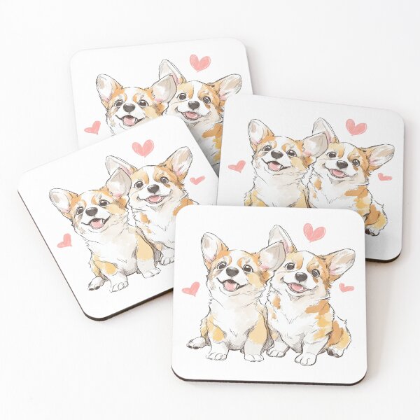 Item preview, Corgi Puppy Pair – Cute Cartoon Dog Art designed and sold by newnomads-art.