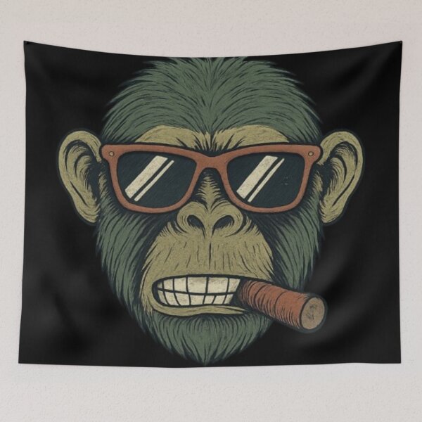 Item preview, Cool Monkey with Sunglasses and Cigar – Retro Tough Ape Illustration designed and sold by Charisma Enigma.