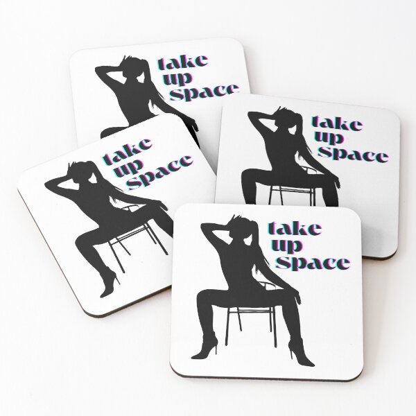 Item preview, Take Up Space - dramatic black silhouette woman wide leg sitting pose bold font designed and sold by RabbitHoleThings.