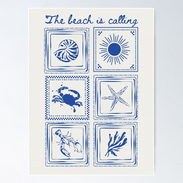 Item preview, the beach is calling - stamp and postcard collage - blue and white coastal  designed and sold by jessicaleah15.