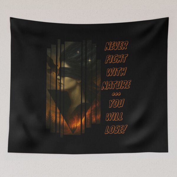 Item preview, Never Fight with Nature – Surreal Feminine Portrait and Wildfire Warning designed and sold by SmyrnaArtGalery.