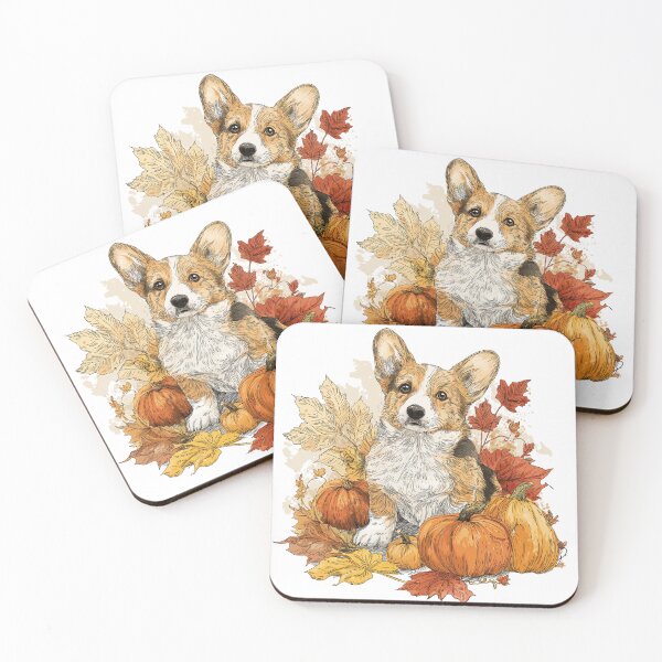 Item preview, Cardigan Welsh Corgi with Pumpkins and Fall Leaves designed and sold by newnomads-art.