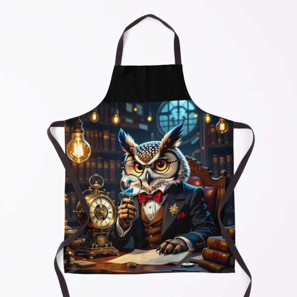 Item preview, Steampunk Owl Scholar with Magnifier at Desk Illustration designed and sold by EmeraldeaArt.