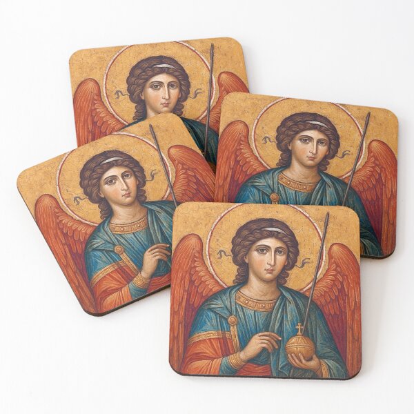 Item preview, Byzantine Icon of Archangel – Sacred Warrior in Gold and Crimson designed and sold by Myra365Art.