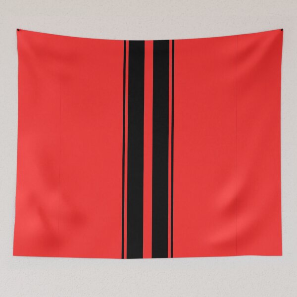 Item preview, Dual Black Stripes With Outside Pinstripes ( Red Background ) designed and sold by Racing Stripes Only.