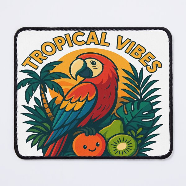 Item preview, Tropical Vibes – Colorful Parrot with Jungle Fruits and Sunset designed and sold by ToonyTeez.