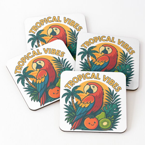 Item preview, Tropical Vibes – Colorful Parrot with Jungle Fruits and Sunset designed and sold by ToonyTeez.